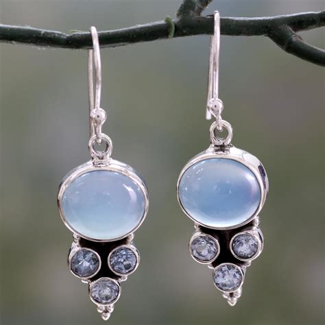 etsy silver blue dangle earrings.